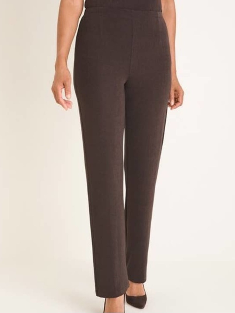 Chico's Travelers Brown Slinky Pull-On Pants Elasticized Waist Sz 2 Office US L
